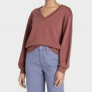 Universal Thread Cotton V-Neck Mauve Pullover Sweatshirt
